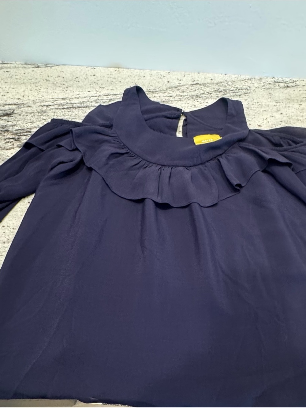 Maeve Navy soft cold shoulder blouse with ruffle